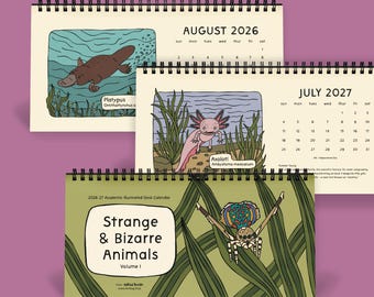 10x5 | 2026-27 Academic Calendar Year | Strange & Bizarre Animals Desk Calendar