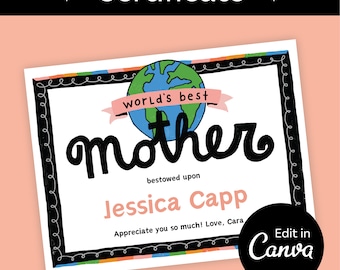 Mother Certificate | Editable Template (Digital Download