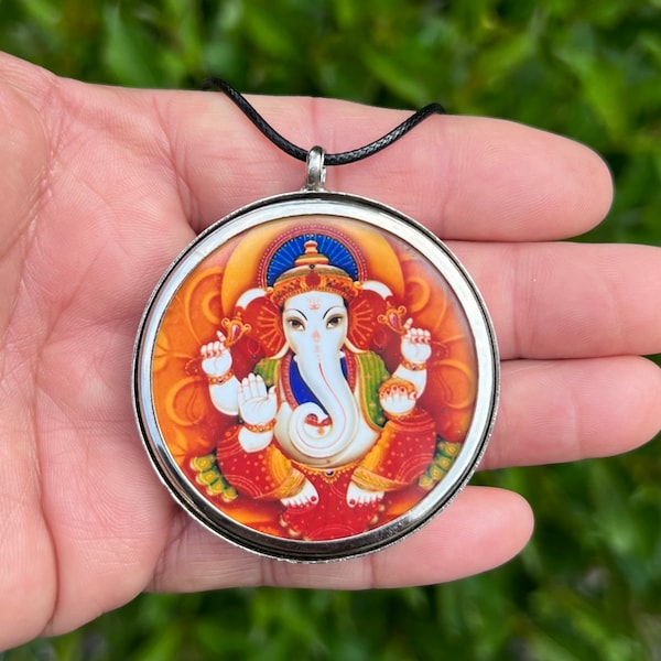 Large Ganesh Ganesha Silver Pendant, Hindu Deity God, Hindu Necklace, Yoga Jewelry