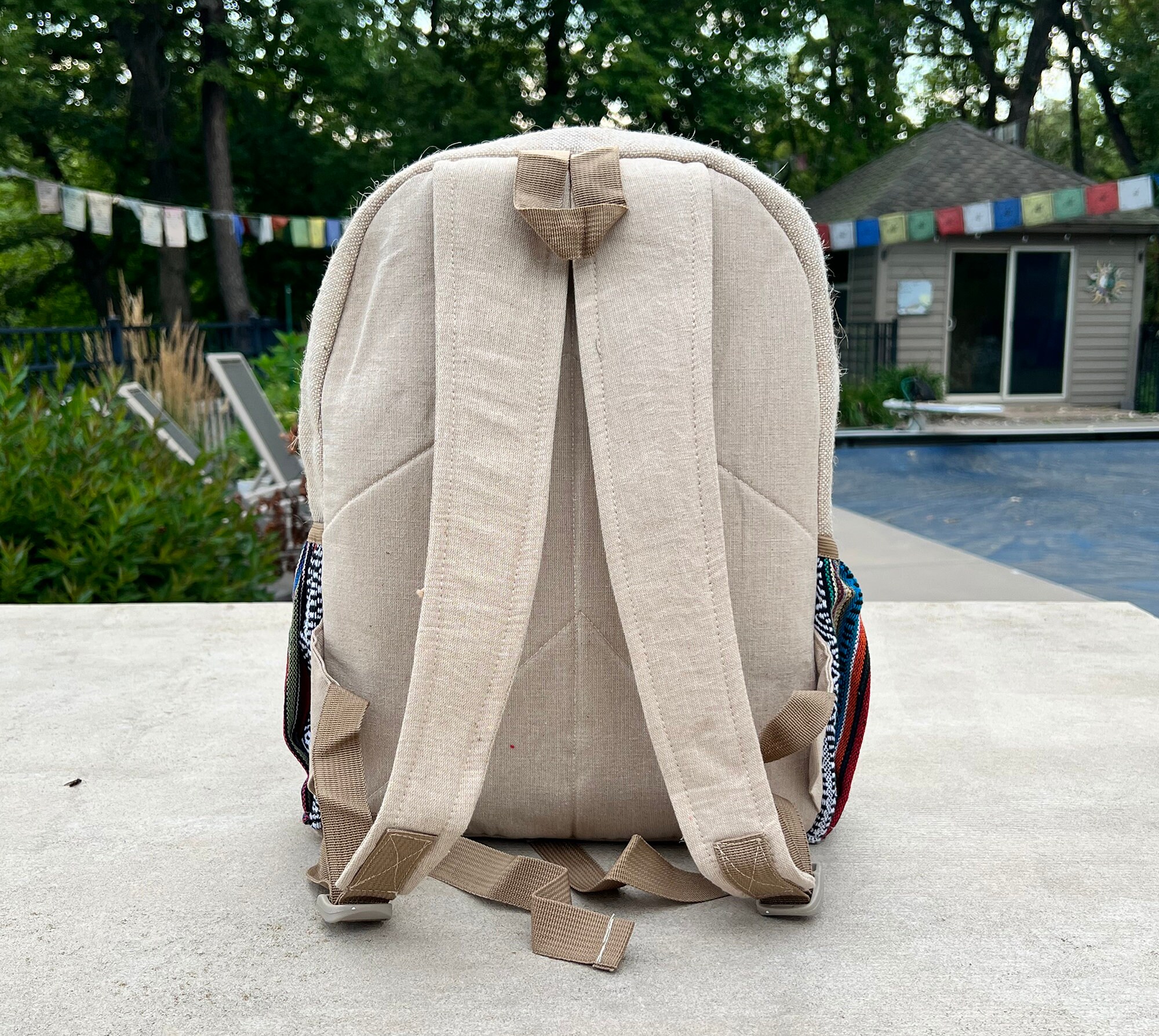 Large Hemp Backpack Handmade Nepal Multi Pocket Daypack Boho Kathmandu Collection Handmade Cotton and Hemp Tree of Life  main image 4