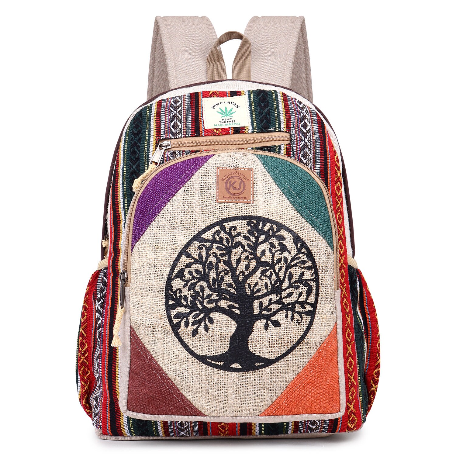 Large Multi Pocket Natural Hemp Handmade Backpack Tree of Life - Etsy