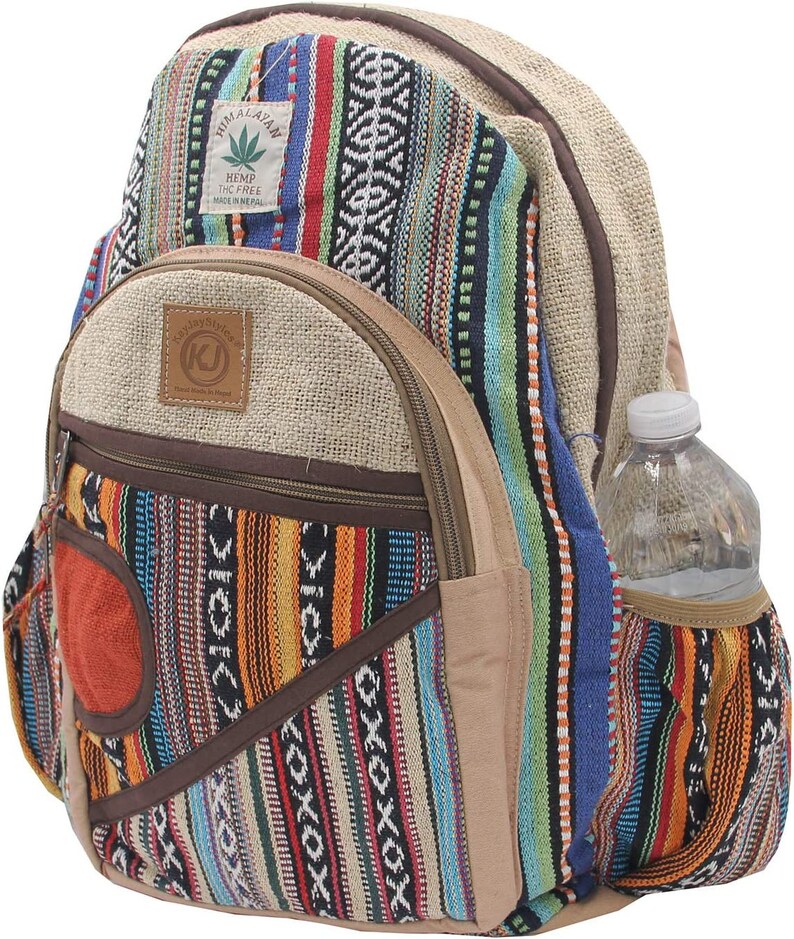 Handmade Large Multi Pocket Natural Hemp Nepal Backpack Etsy
