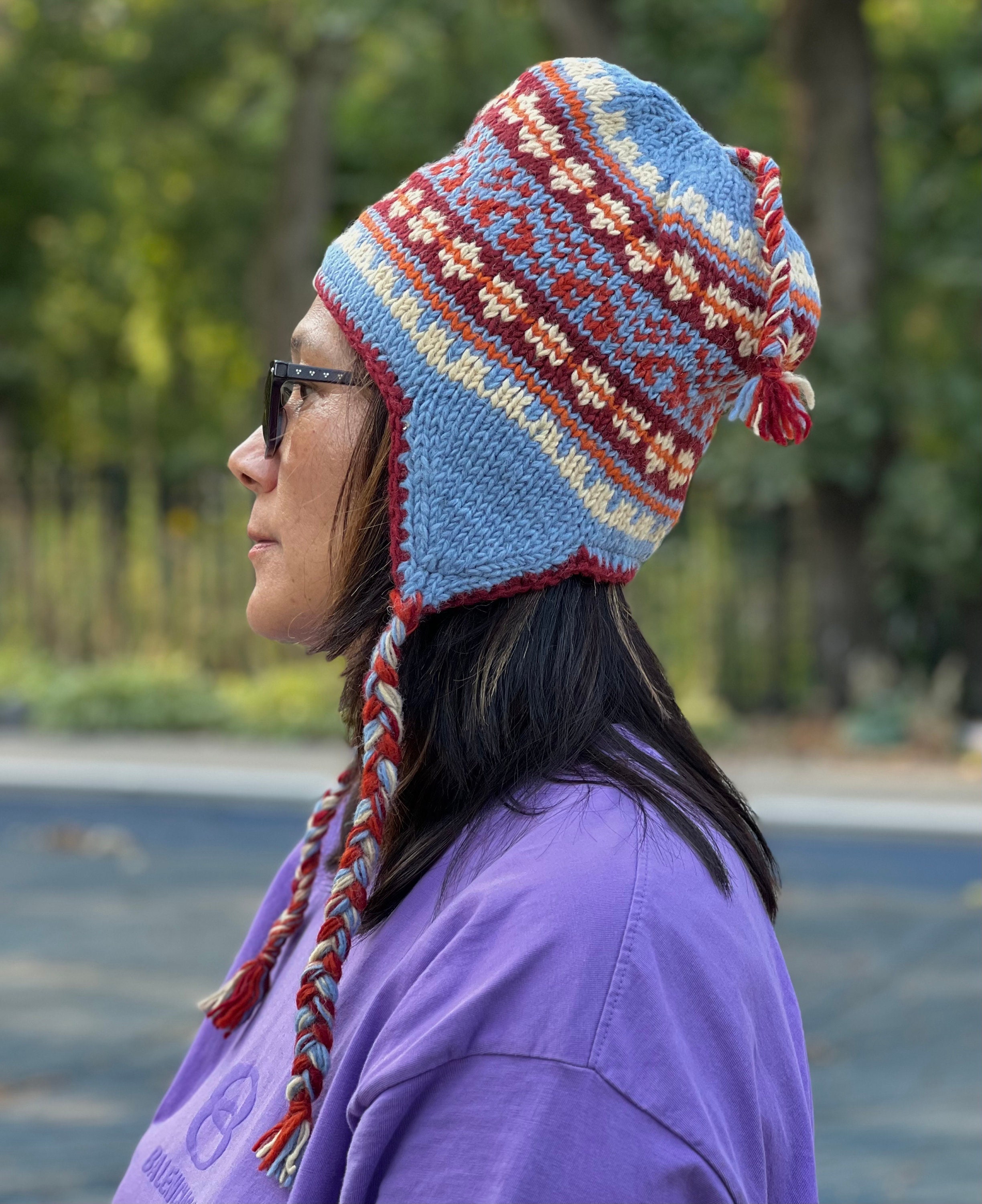 Peiiwdc Gorro de lana para mujer, diseño peruano de invierno, con orejeras,  con solapa, Sherpas para esquí, nieve, de punto, con borlas