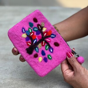 Porte-monnaie Arbre de vie en feutre, pochette pour enfants, trousse à maquillage, pochette cadeau de Noël avec fermeture éclair et doublure. EXPÉDITION RAPIDE !