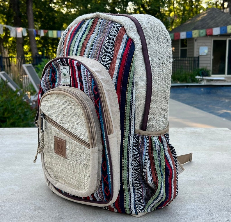 Handmade Large Multi Pocket Natural Hemp Nepal Backpack Etsy