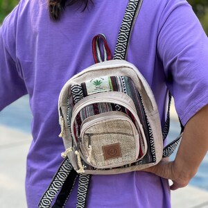 Liten lättvikts minipack handgjord himalayahampa resor, vandring, unisex bild 9