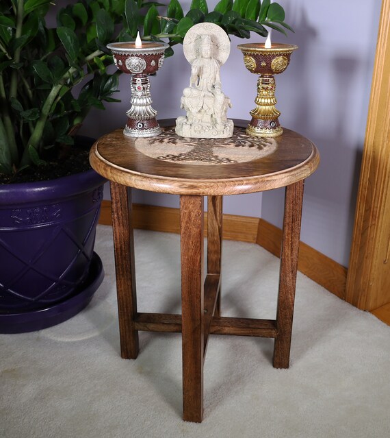 Hand Carved Wooden Round Meditation Table. Altar Table. Prayer Etsy