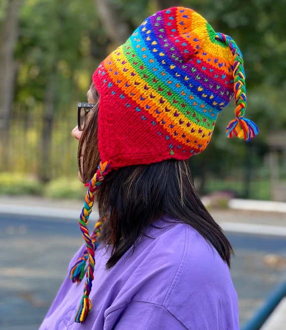 Hand felted Rainbow Striped Wool Hats Hand felted Rainbow Striped Wool Hats