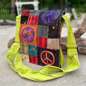 Handgemachte Hippie Kleine Umhängetasche, Reise Schultertasche, Vegan Passport Tasche, Nette Geldbörse, Hippie Schultertasche, Fair-Trade