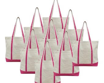 DIY Blank Canvas Tote Bag with Super Sturdy Strap  + Secure Inside Zipper Pocket Pink