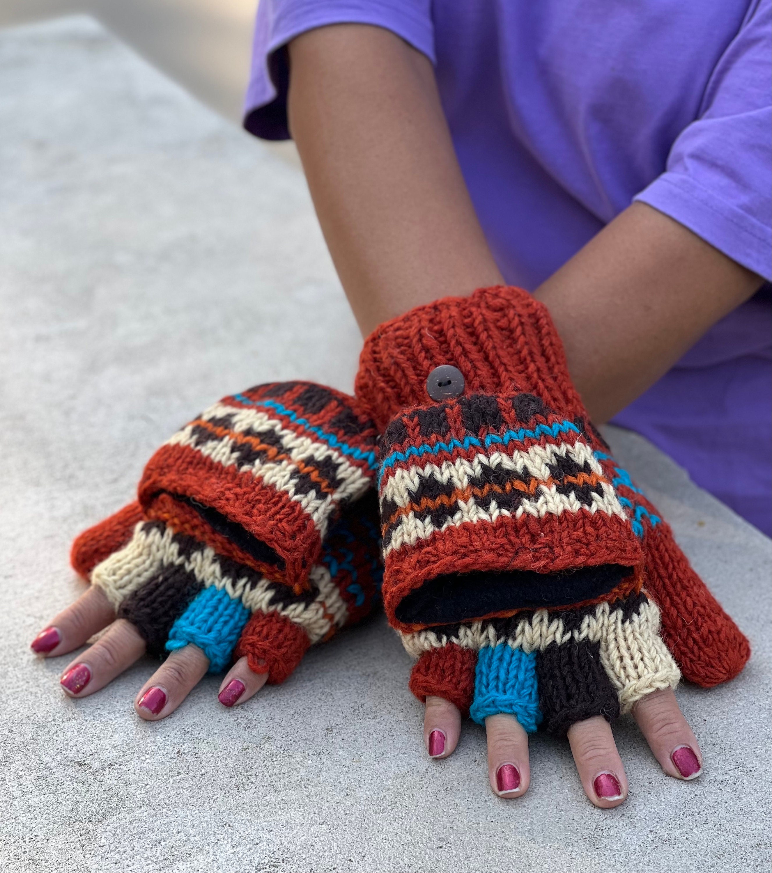 Wool Unisex Hand Knit Convertible Mitten, Winter Gloves