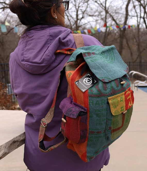 Hobo Hippie Recycled Jute Rice Bag Backpack Hand-made - Etsy display picture 3
