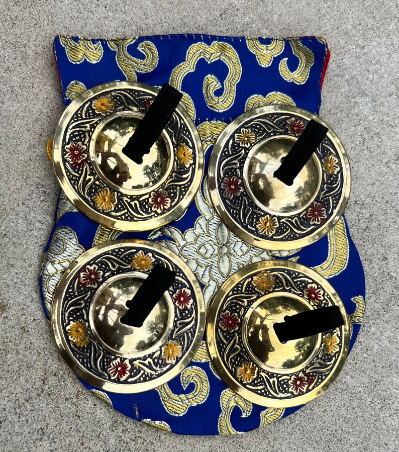 2 Pairs Brass Lotus Flower Finger Cymbals Zills for Belly Dancing image 6