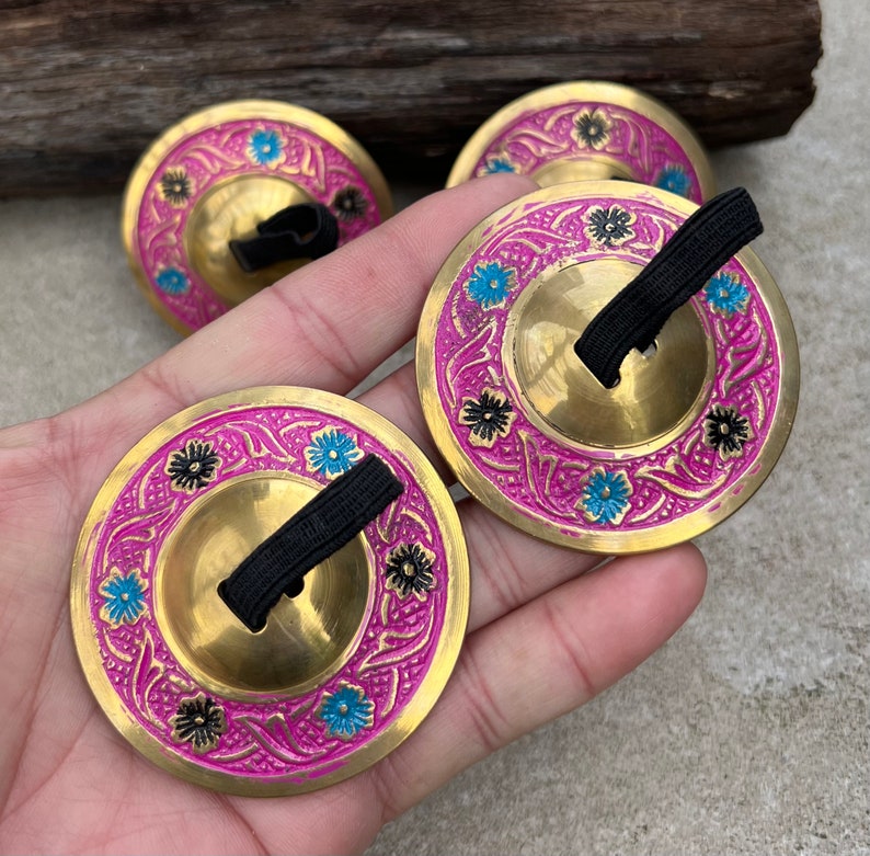 2 Pairs Brass Lotus Flower Finger Cymbals Zills for Belly Dancing image 3