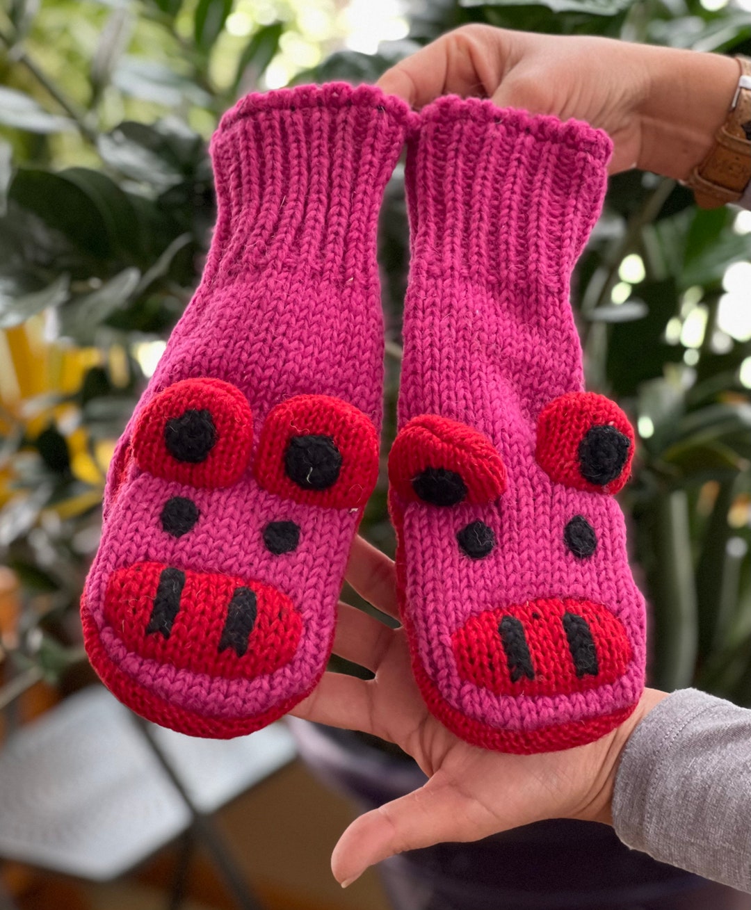 Animal Mittens Hand Knit Winter Wool Mittens Fleece Lining Etsy