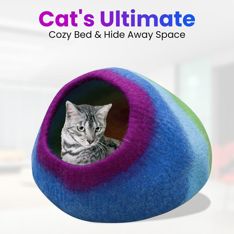 Rainbow Wool Cat Cave / Cat Bed / Warm Cat House / Cat Cocoon Etsy