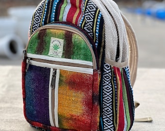 Handmade Tie Dye Hemp Daypack: Small Himalayan Backpack