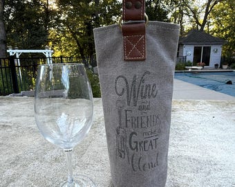 Upcycled Military Tent Canvas Wine Bag: Rustic Leather Carrier