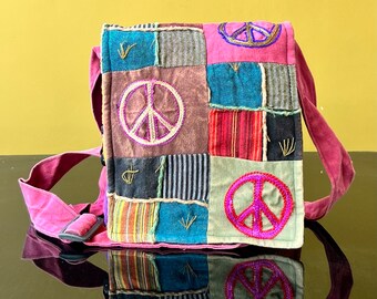 Handmade Hippie  Small Cross Body Bag, Travel Sling Bag, Vegan Passport Bag, Travel Cute Purse, Hippie Shoulder Bag, Fair Trade