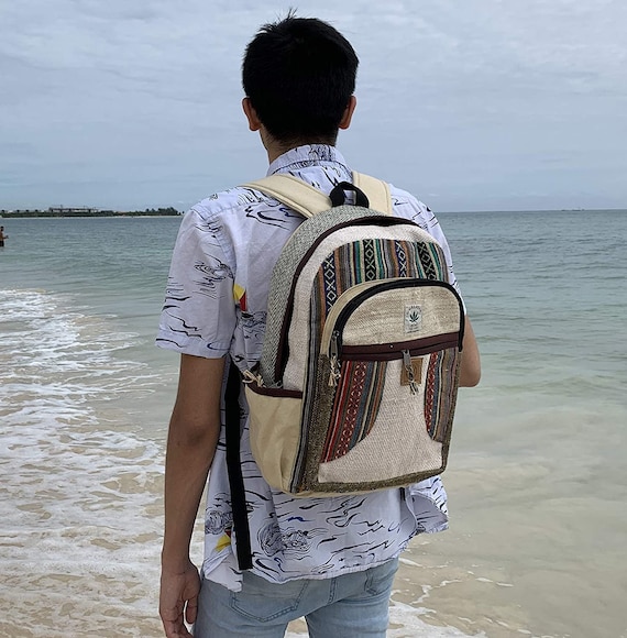 Handmade Large Multi Pocket Natural Hemp Nepal Backpack - Etsy display picture 2