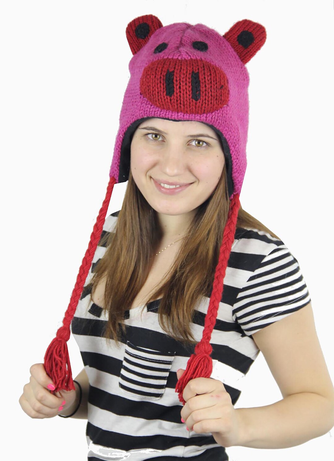 Hand Knit Animal Hat, Winter Woolly Hat, Itch Free Fleece Lining, Funny