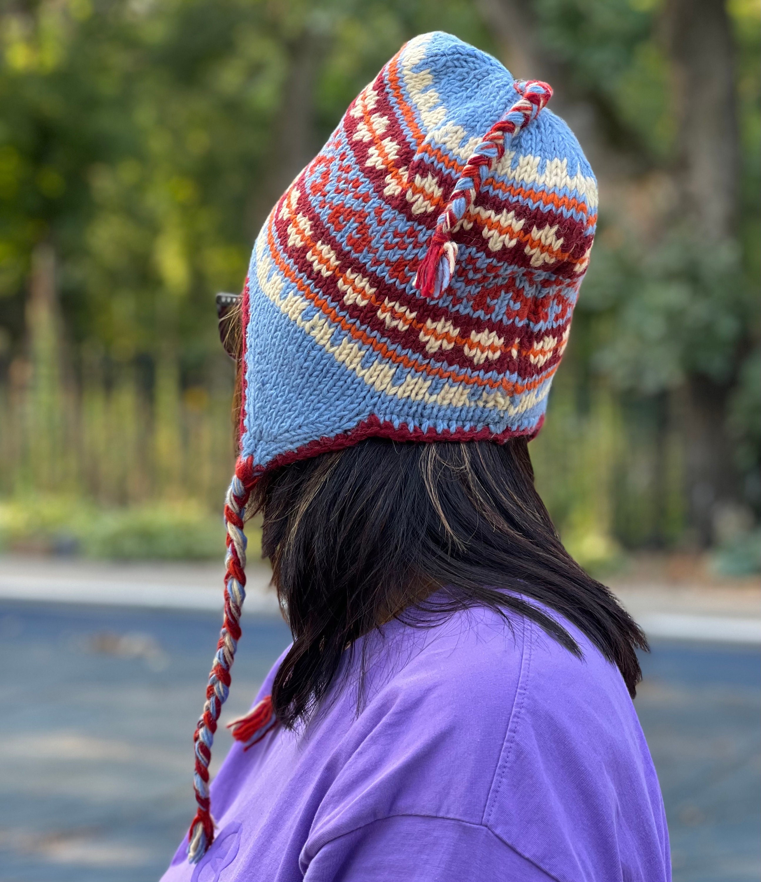 Peiiwdc Gorro de lana para mujer, diseño peruano de invierno, con orejeras,  con solapa, Sherpas para esquí, nieve, de punto, con borlas