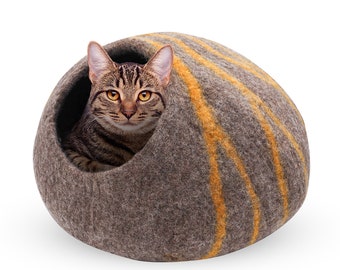 Wool Cat Cave / Cat Bed / Warm Cat House / Cat Cocoon Hand Felted Natural Wool – Free Fast Shipping from US