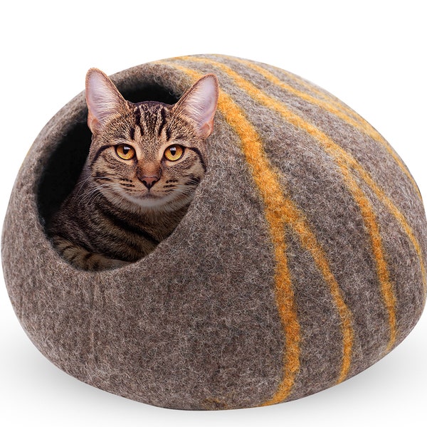 Wool Cat Cave / Cat Bed / Warm Cat House / Cat Cocoon Hand Felted Natural Wool – Free Fast Shipping from US