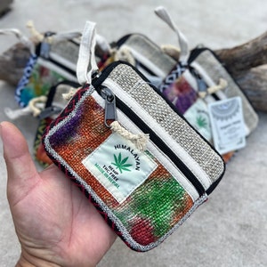 Monedero, cartera y estuche de maquillaje de cáñamo con dos bolsillos y cremallera