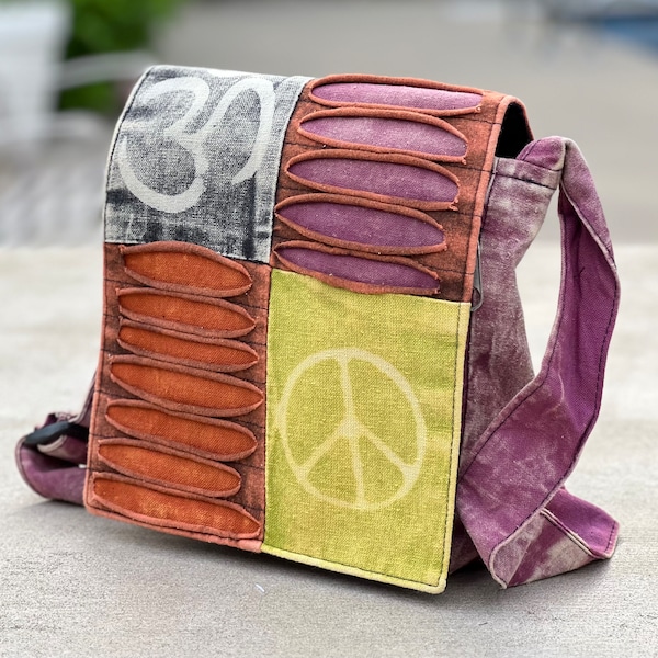 Handgjord hippie patchwork axelväska: Vegansk reseslinga