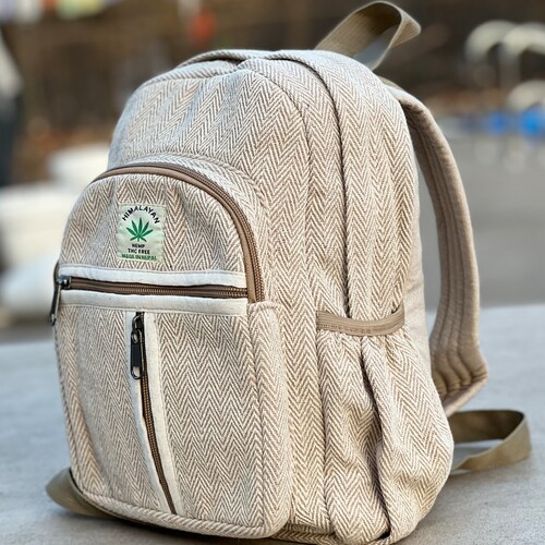 Handmade Hemp Backpack Daypack Lightweight Boho Unisex Travel Purse KayJayStyles Handmade Natural Hemp Nepal Backpack Purse for  main image 4