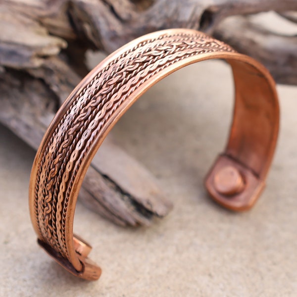 Pure Copper Twisted Wire Cuff Bracelet for Women and Men ~ Hand Made Solid Copper