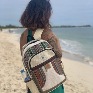 Large Handmade Rainbow Cotton Backpack Made in Nepal 100 Percent Hemp Cotton One Size Water Bottle Pockets With Zippers Maha Bodhi Etsy