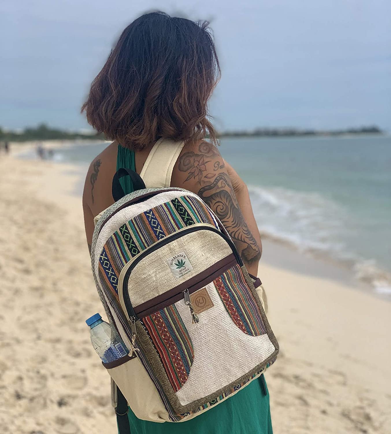 4515 Natural Handmade Large Multi Pocket Hemp Nepal Backpack Himalayan All Natural Handmade Pure Hemp Laptop Large  main image 4