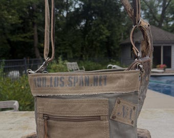 Vintage Military Tent Crossbody Bag – Durable, Eco-Conscious, with Leather Accents & Stainless Steel Hardware