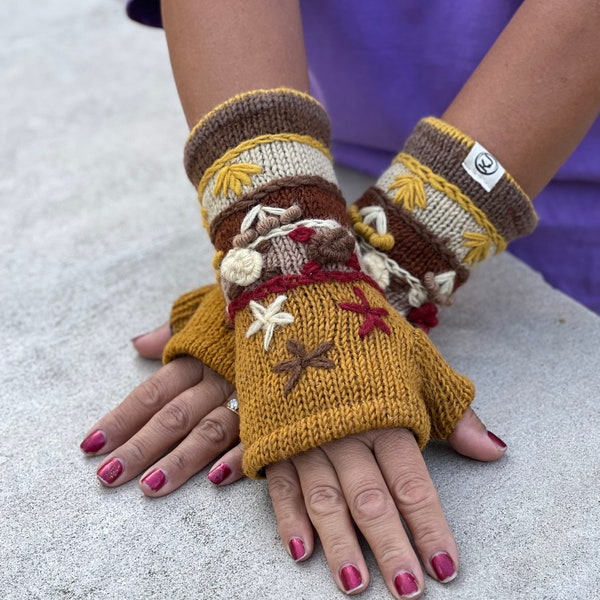 Woolen Hand Knit Fingerless Fleece Lined Gloves, Hand Warmer. FAST SHIPPING!!!