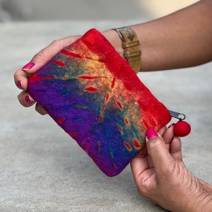 Monedero pequeño de fieltro teñido anudado, bolsa para niños, bolsa de maquillaje, bolsa de regalo de Navidad con cremallera forrada. ENVÍO RÁPIDO