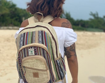 Handmade Large Multi Pocket Natural Hemp Nepal Backpack