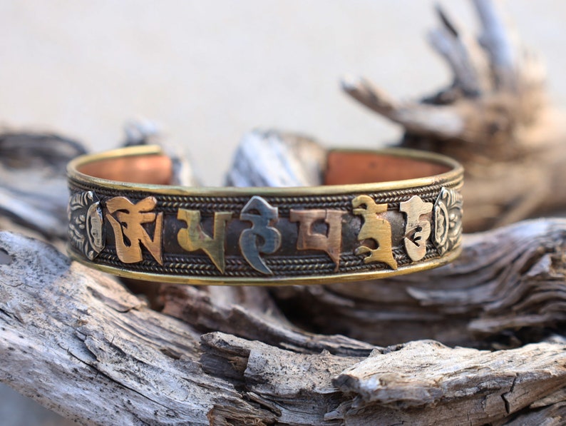 Tibetan Narrow Copper Om Mani Padme Hum Bracelet adjustable