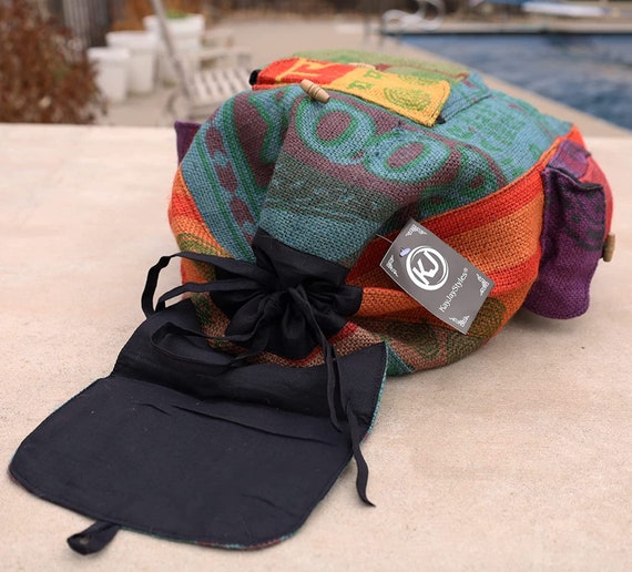 Hobo Hippie Recycled Jute Rice Bag Backpack Hand-made - Etsy display picture 3