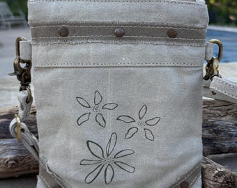 Repurposed And Upcycled Military Tent Canvas Crossbody Bag – Eco-Friendly, Durable Brass Hardware