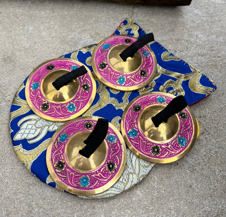 2 Pairs Brass Lotus Flower Finger Cymbals Zills for Belly Dancing image 1