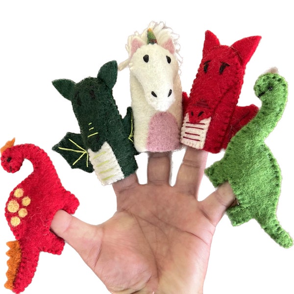 Finger Puppets, Animal Puppets, Mix Animals, Felt Finger Game , Educational Game, Dragons, Unicorn, Dinosaurs