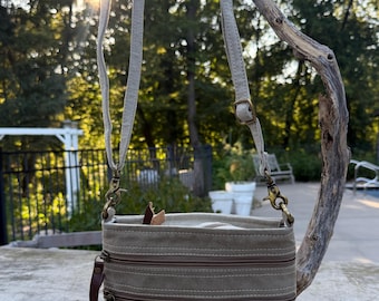 Repurposed And Upcycled Military Tent Canvas Crossbody Bag – Eco-Friendly, Durable Brass Hardware