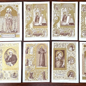 Rare jeu de cartes religieuses de collection imprimées par H. Dessain Liège, cartes en papier avec texte en français et en néerlandais et avec impression dorée
