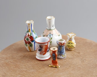 Hand-Painted Miniature Vases: Floral Imari Pottery, Dollhouse Decor
