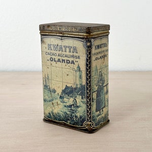 Vintage Kwatta Cacao Tin: Dutch Tile Farm Life Canister