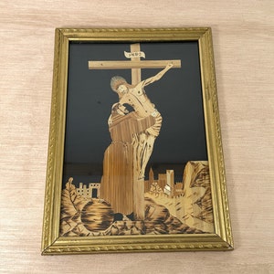 Stroh-Intarsien-Wandbehang Die Abstieg vom Kreuz, Weinlese gerahmte Reis-Stroh-Kunst