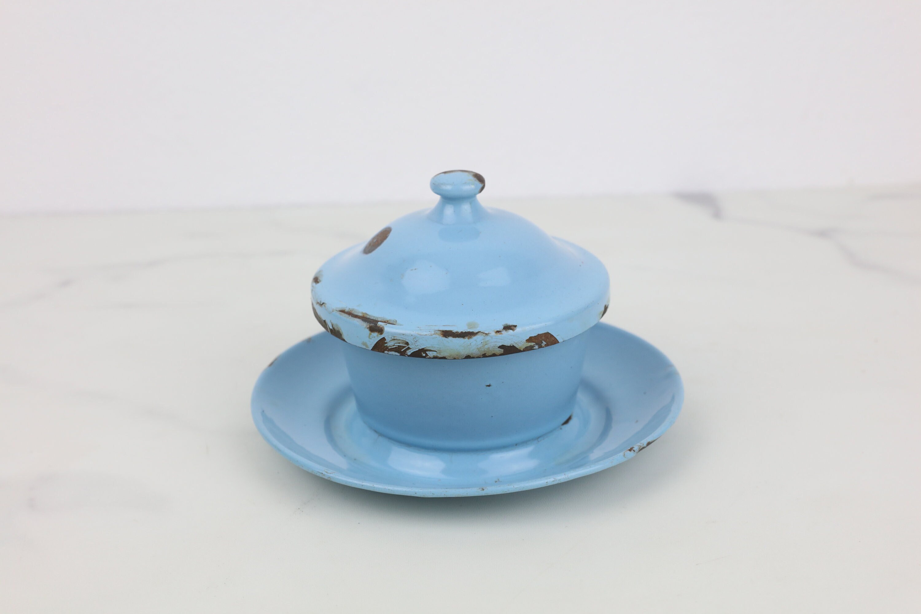 Light Blue Enamel Butter Dish Farmhouse Kitchen Enamelware Etsy UK