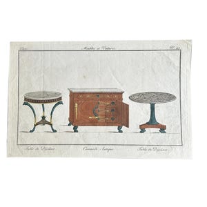Antique Commode Engraving, Hand-Colored Furniture Print, c.1820